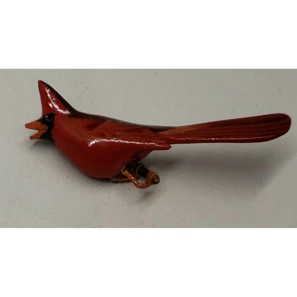 Vintage Handmade‎ Painted Wood TAKAHASHI style Male Cardinal red bird pin brooch